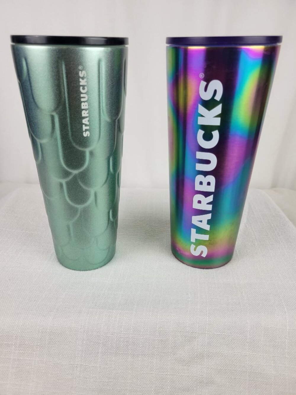 Starbucks 24oz Tumblers Green Mermaid Scales & Iridescent Rainbow (Lot of 2)